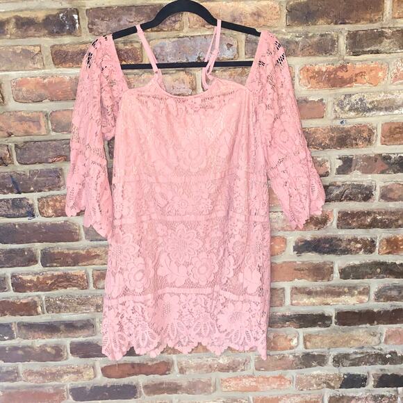 Xhilaration Mauve Pink Cold Shoulder Bell Sleeve Mini Dress Women's Size Small - Picture 7 of 8